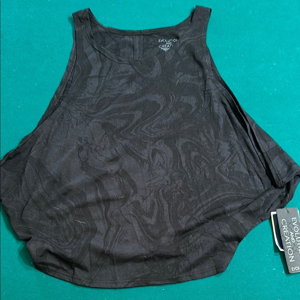 Evolution and Creation Black Asymmetrical Tank Top